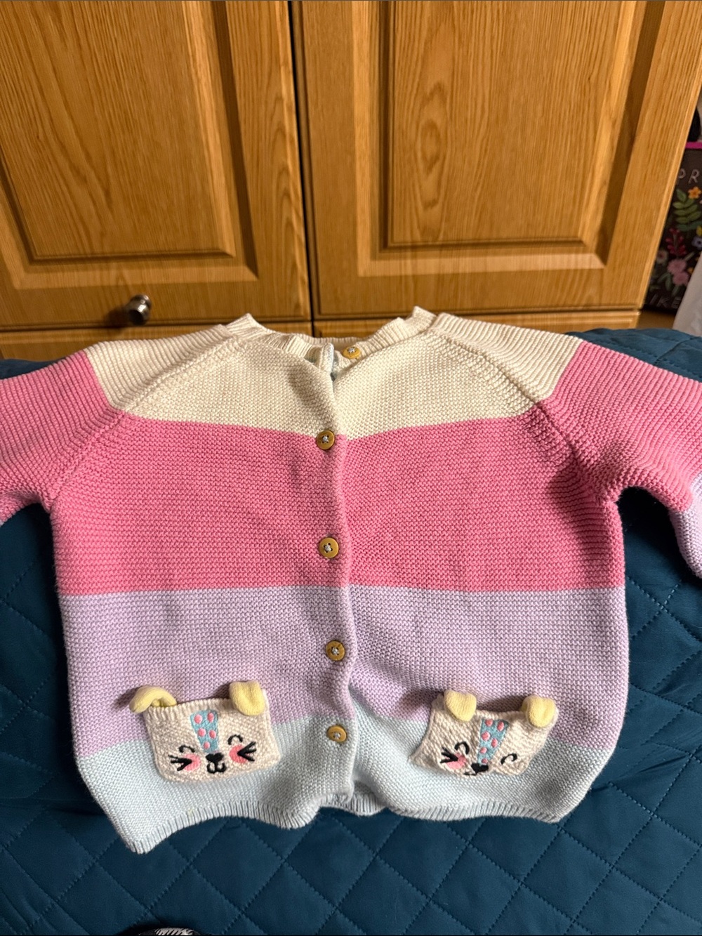 Striped Pastel Baby Cardigan with Embroidered Pockets vintage